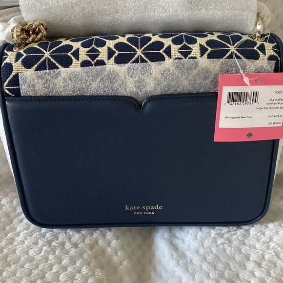 NWT Kate Spade Blue multi large flap shoulder handbag. - Picture 2 of 4